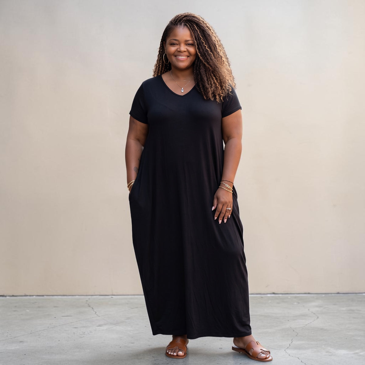 Plus Size Black Harem Maxi Dress With Pockets