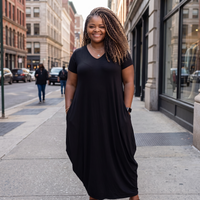 Plus Size Black Harem Maxi Dress With Pockets