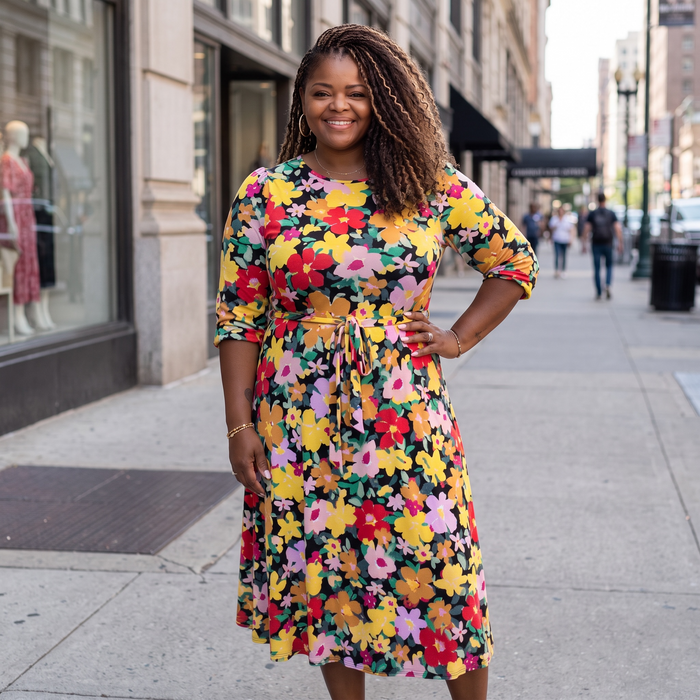 Women Plus Size Floral A Line Dress