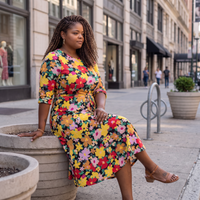 Women Plus Size Floral A Line Dress