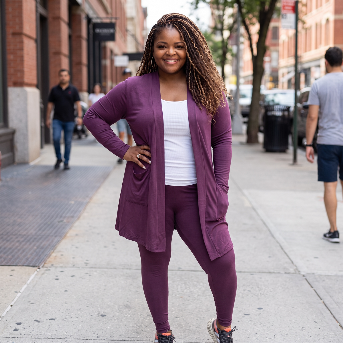 Plus Size Woman's Long Sleeve Cardigan With Legging Set No