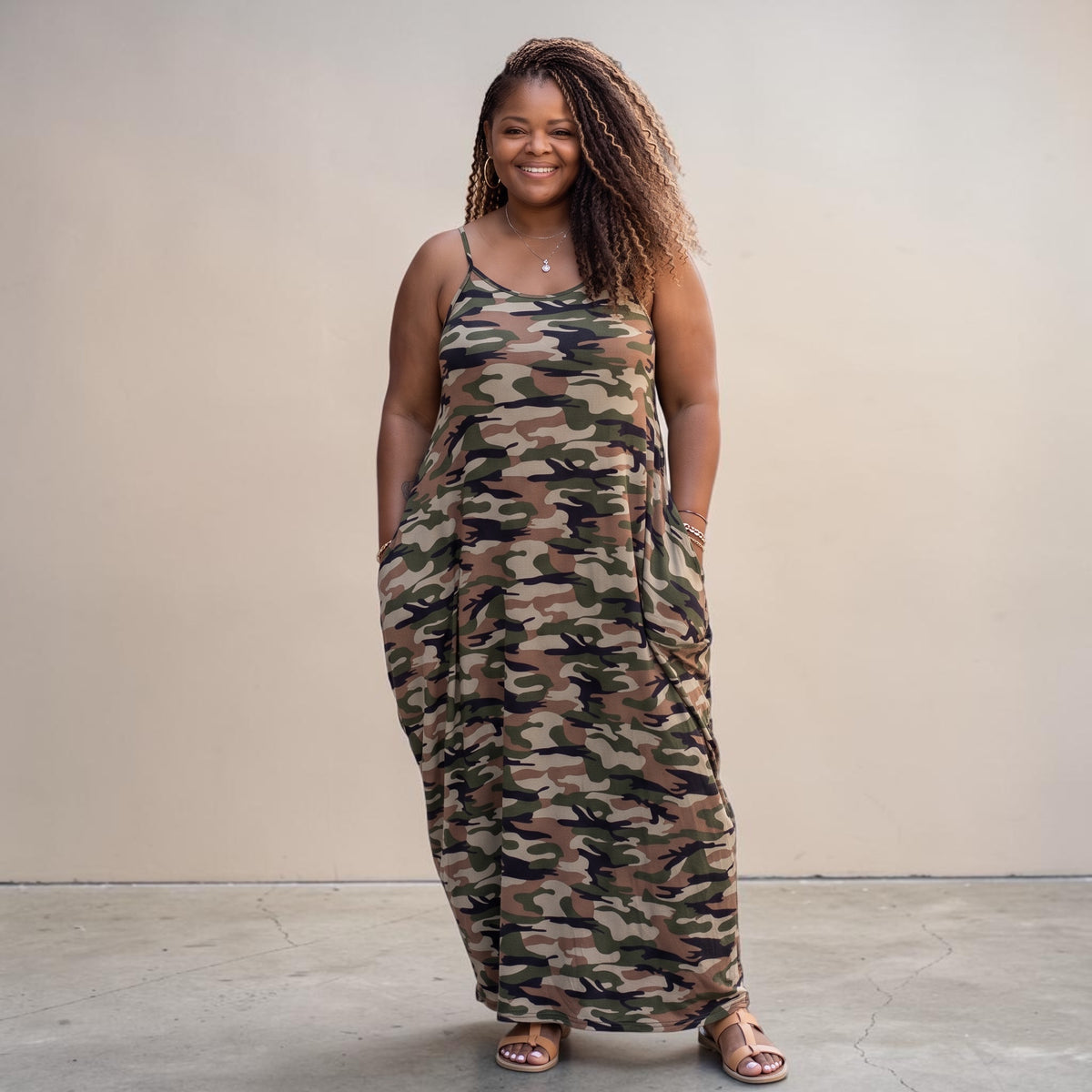 The Mira Camoflauge Maxi Dress With Pockets