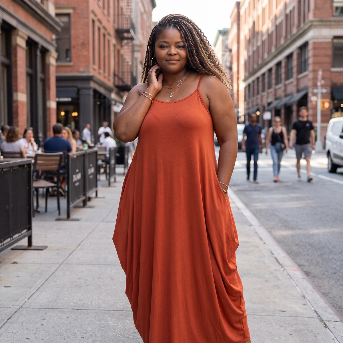 The Mira Almond Spaghetti Strap Maxi Dress