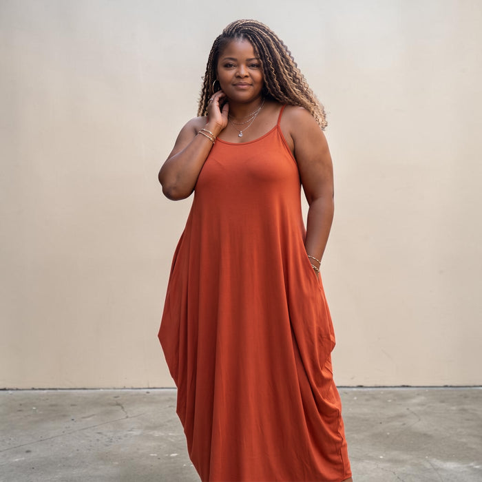 The Mira Almond Spaghetti Strap Maxi Dress