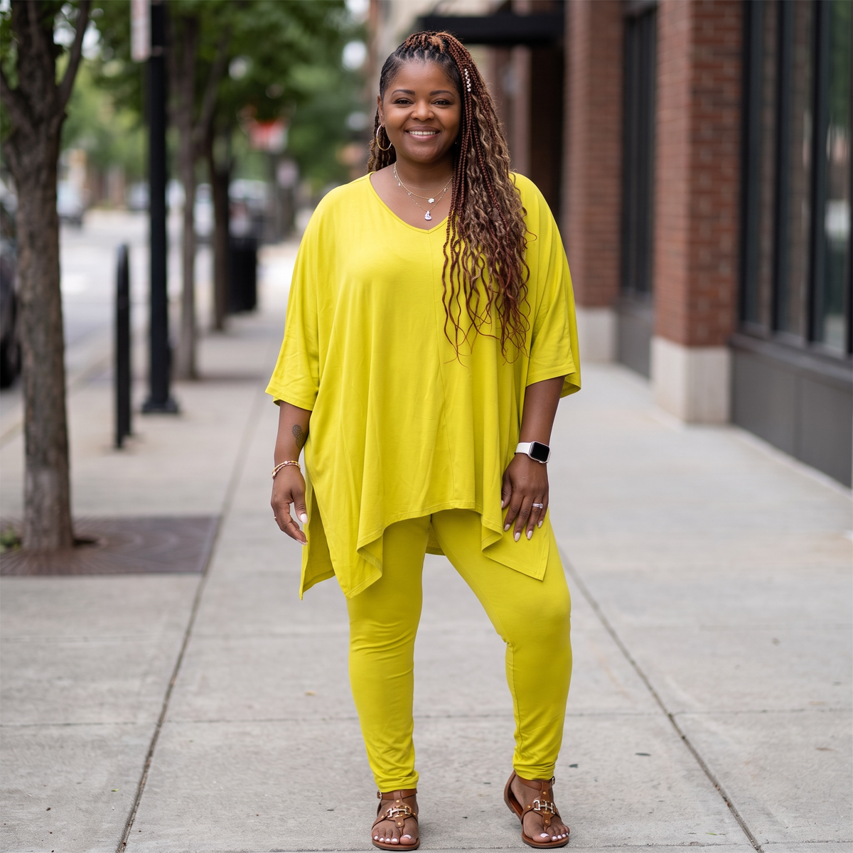 Plus Size Asymmetrical Hem Top and Pants Set