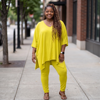 Plus Size Asymmetrical Hem Top and Pants Set