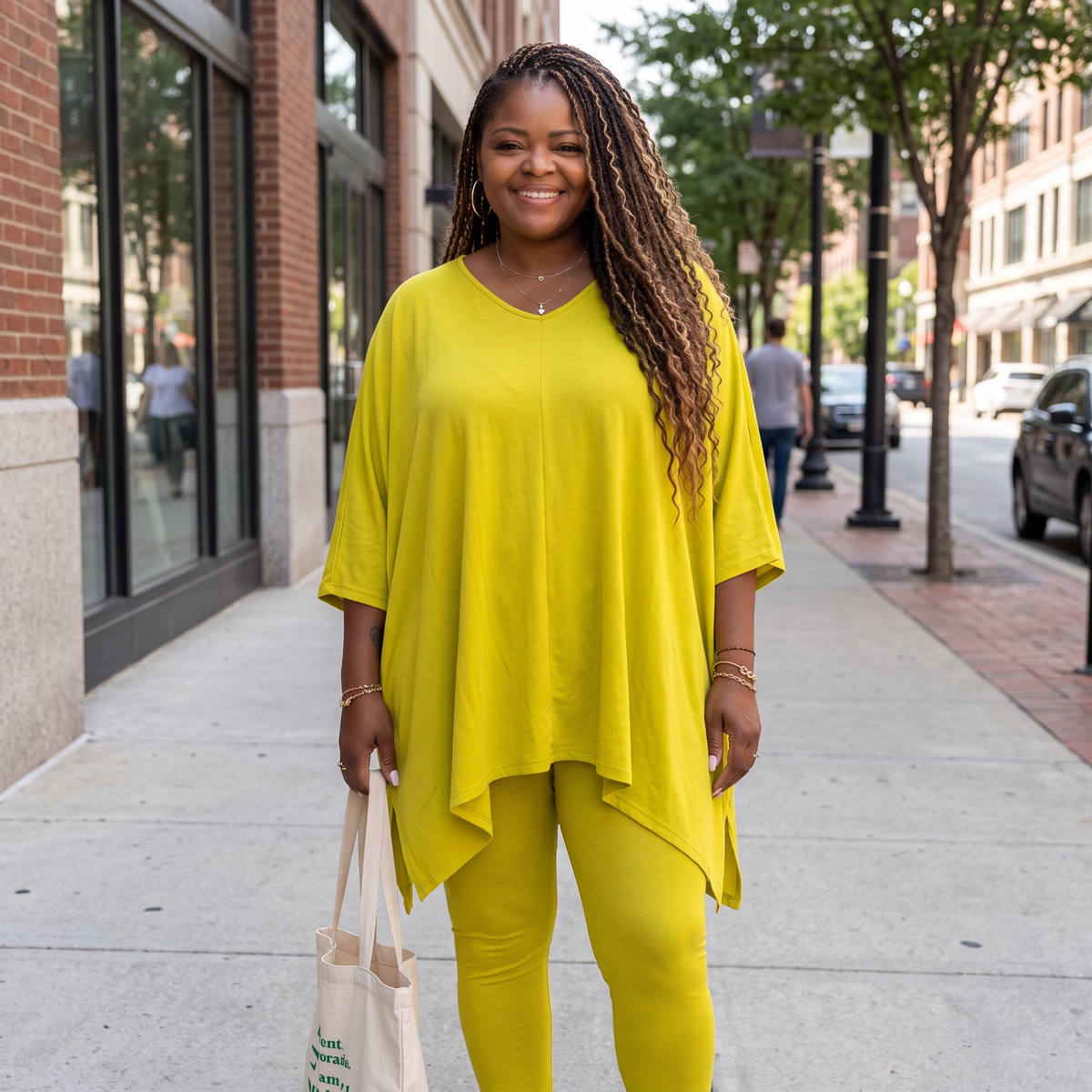 Plus Size Asymmetrical Hem Top and Pants Set