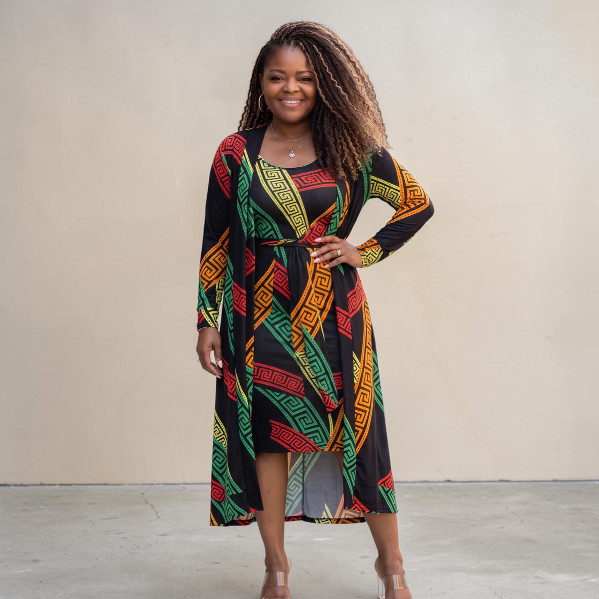 Women's Plus Size 2 Piece Tank Midi Dress and Cardigan Set