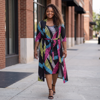 Women's Plus Size 2 Piece Tank Midi Dress and Cardigan Set