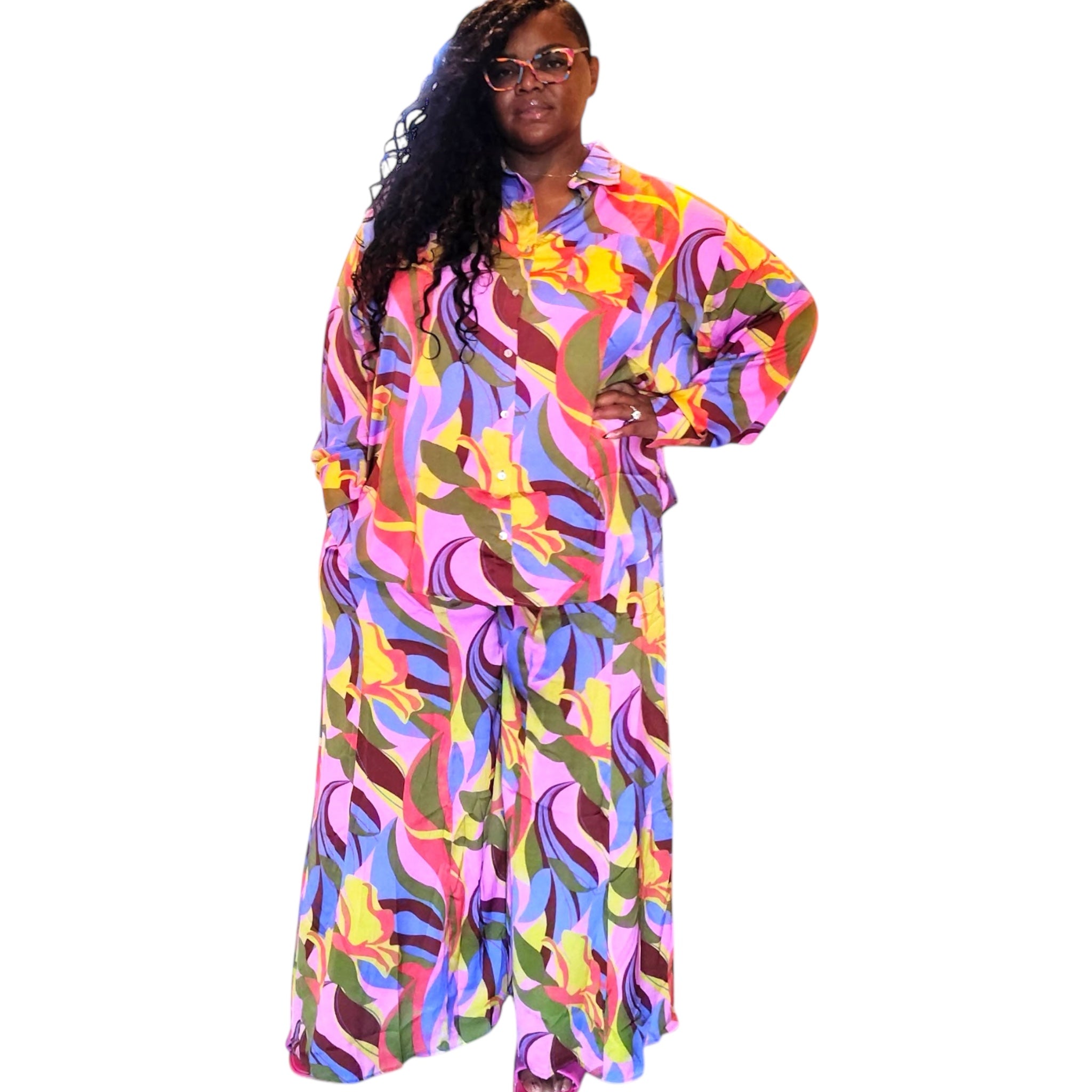 Women's Plus Abstract Print Wide leg Set