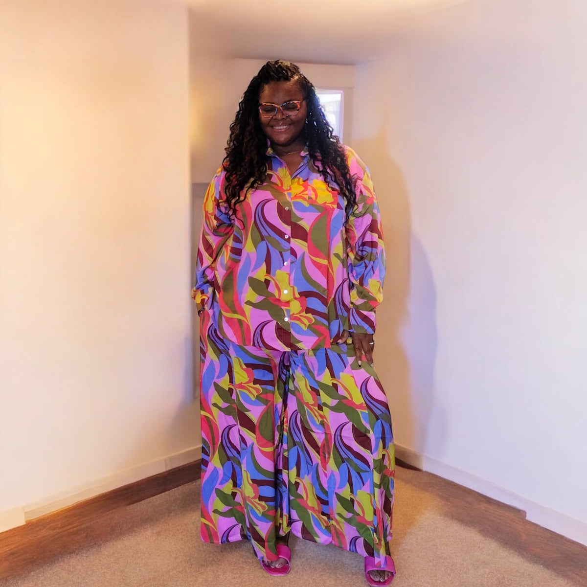 Women's Plus Abstract Print Wide leg Set
