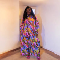 Women's Plus Abstract Print Wide leg Set
