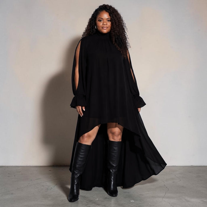 Womens Plus Size Brown  High-Low Halter Maxi Dress