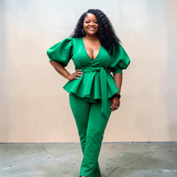 Elegant Women's Plus Size Puff Sleeve Legging Set