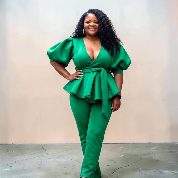 Elegant Women's Plus Size Puff Sleeve Legging Set