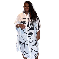 Womens Plus Size Face Abstract Shirt Dress