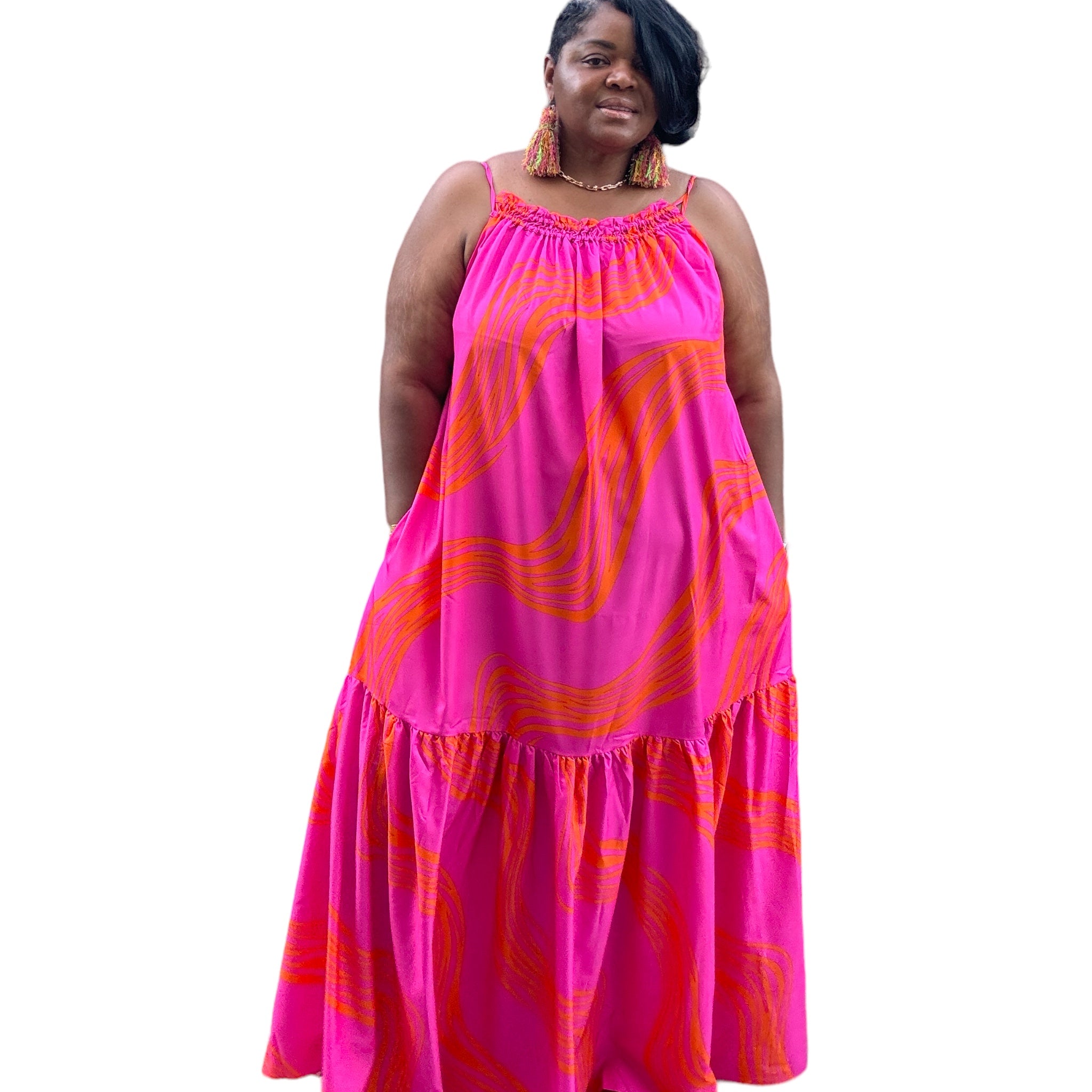 Womens Elegant Brushed Pink Maxi Dress With Pockets - Fabulously Dressed Boutique 