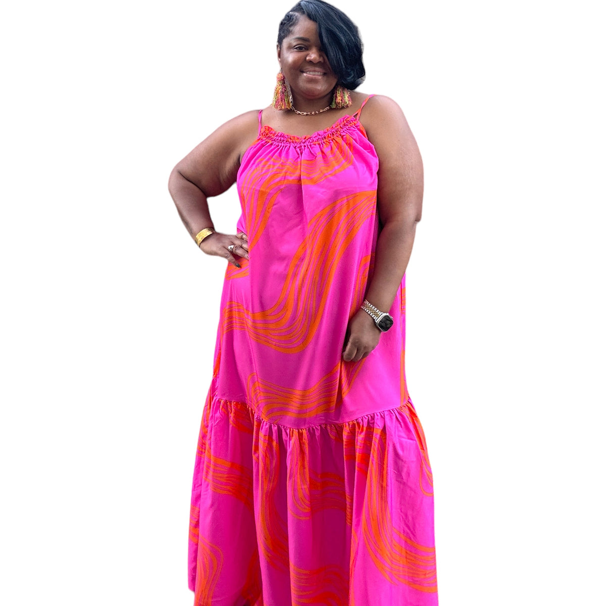 Womens Elegant Brushed Pink Maxi Dress With Pockets - Fabulously Dressed Boutique 