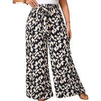 Womens Plus Black and White Wide Leg Belt Pant - Fabulously Dressed Boutique 