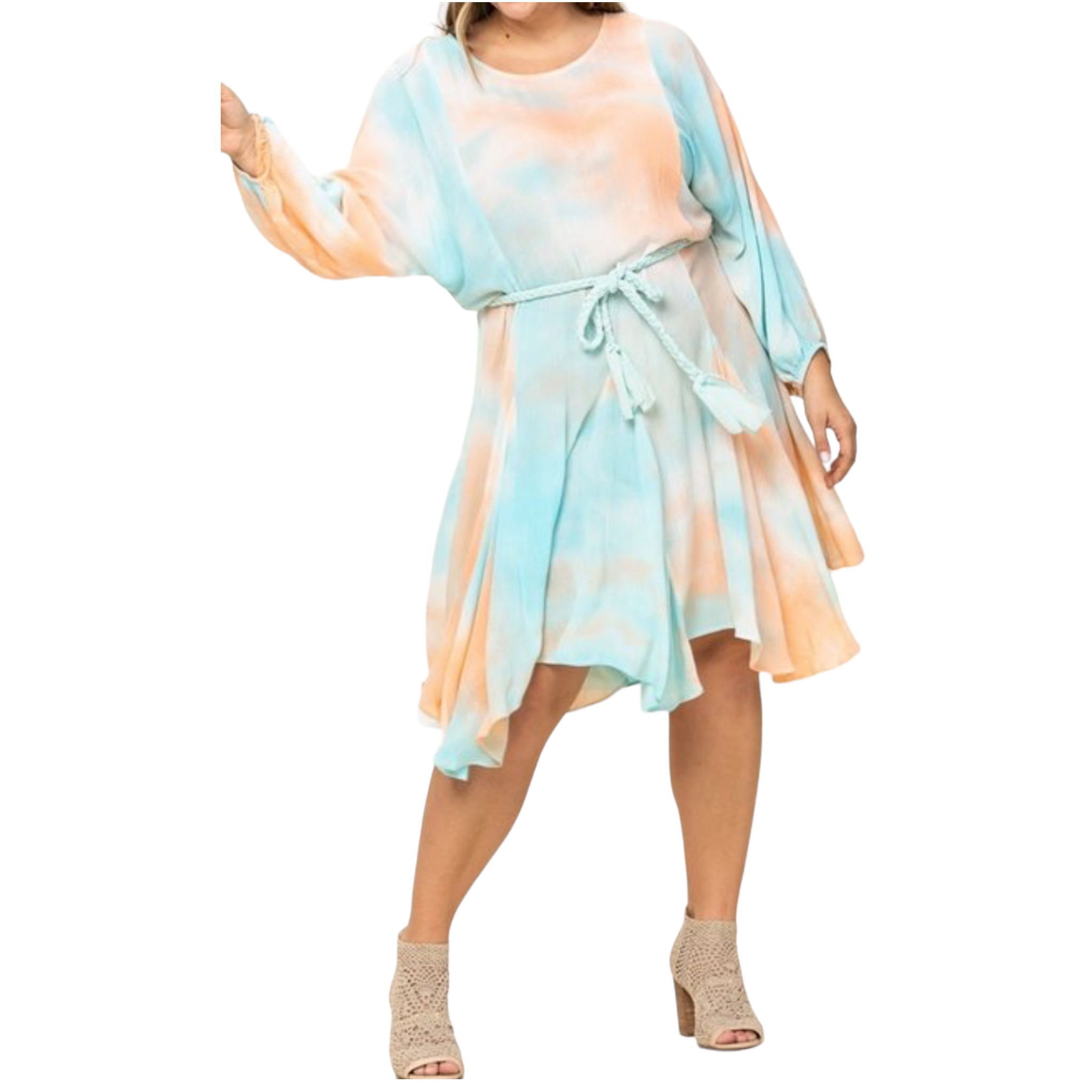 Womens Plus Size Chic Tie Dye Woven Mini Dress - Fabulously Dressed Boutique 