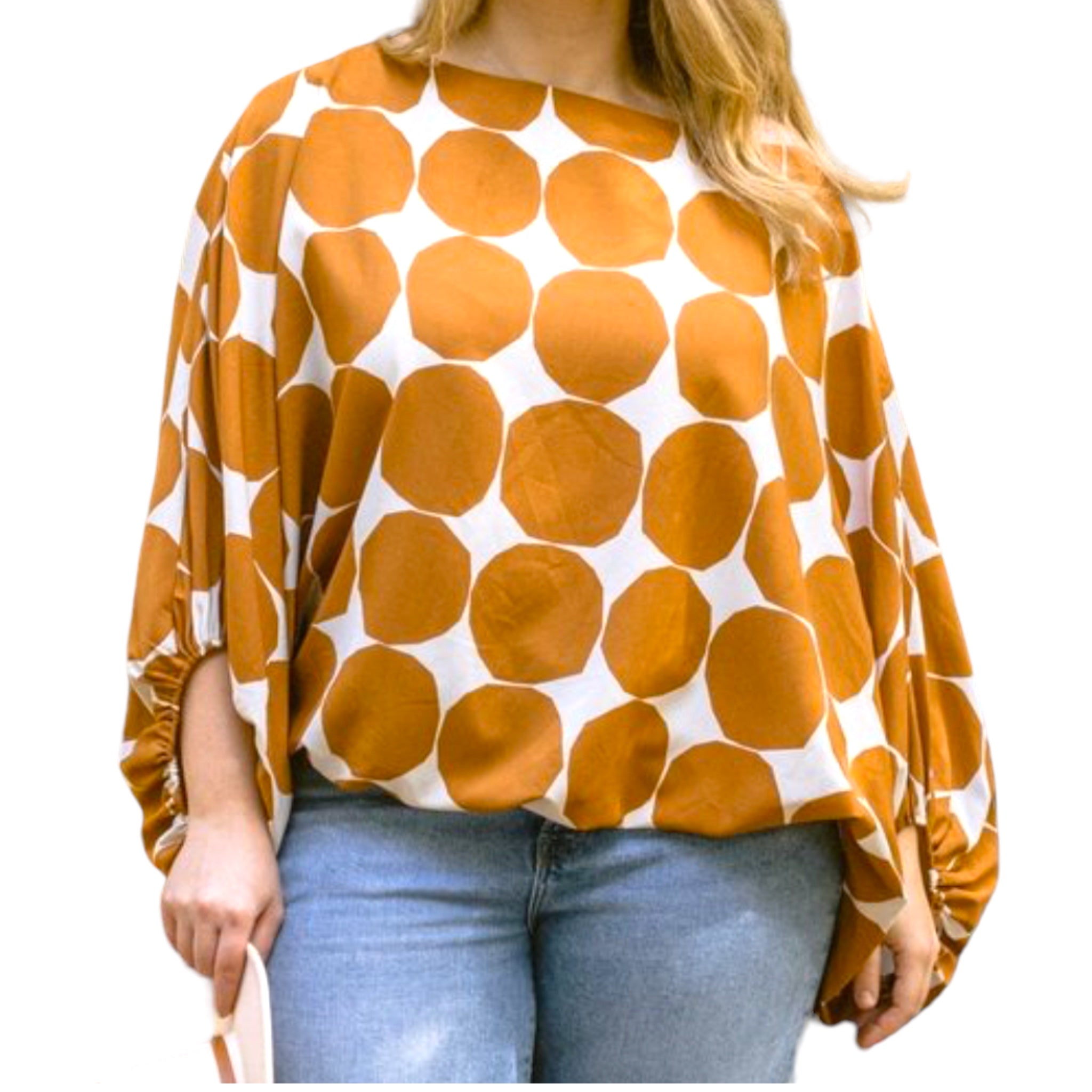 Womens Plus Size Geometric Dot Print Blouse - Fabulously Dressed Boutique 