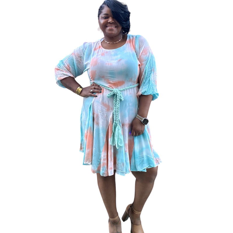 Womens Plus Size Chic Tie Dye Woven Mini Dress - Fabulously Dressed Boutique 