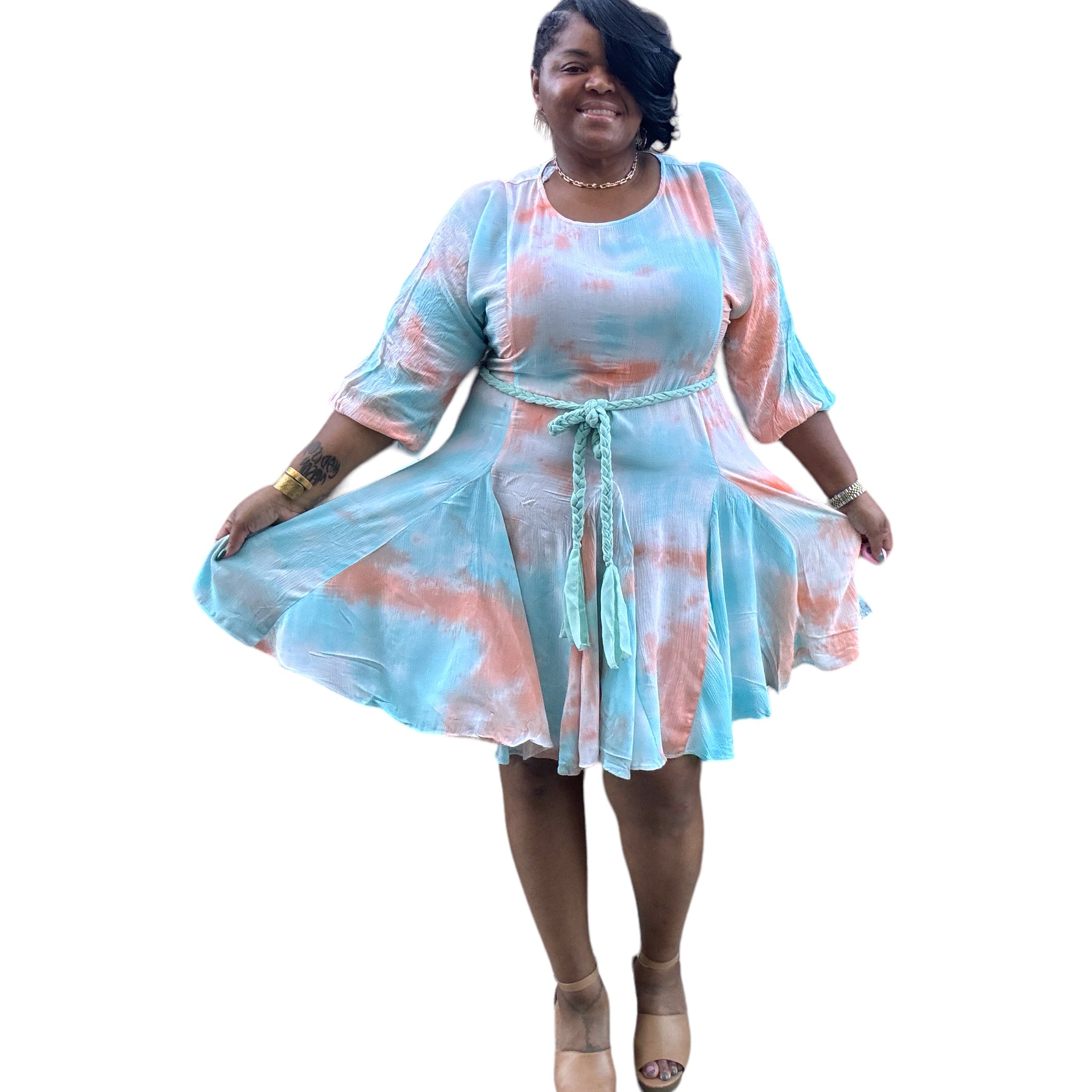 Womens Plus Size Chic Tie Dye Woven Mini Dress - Fabulously Dressed Boutique 