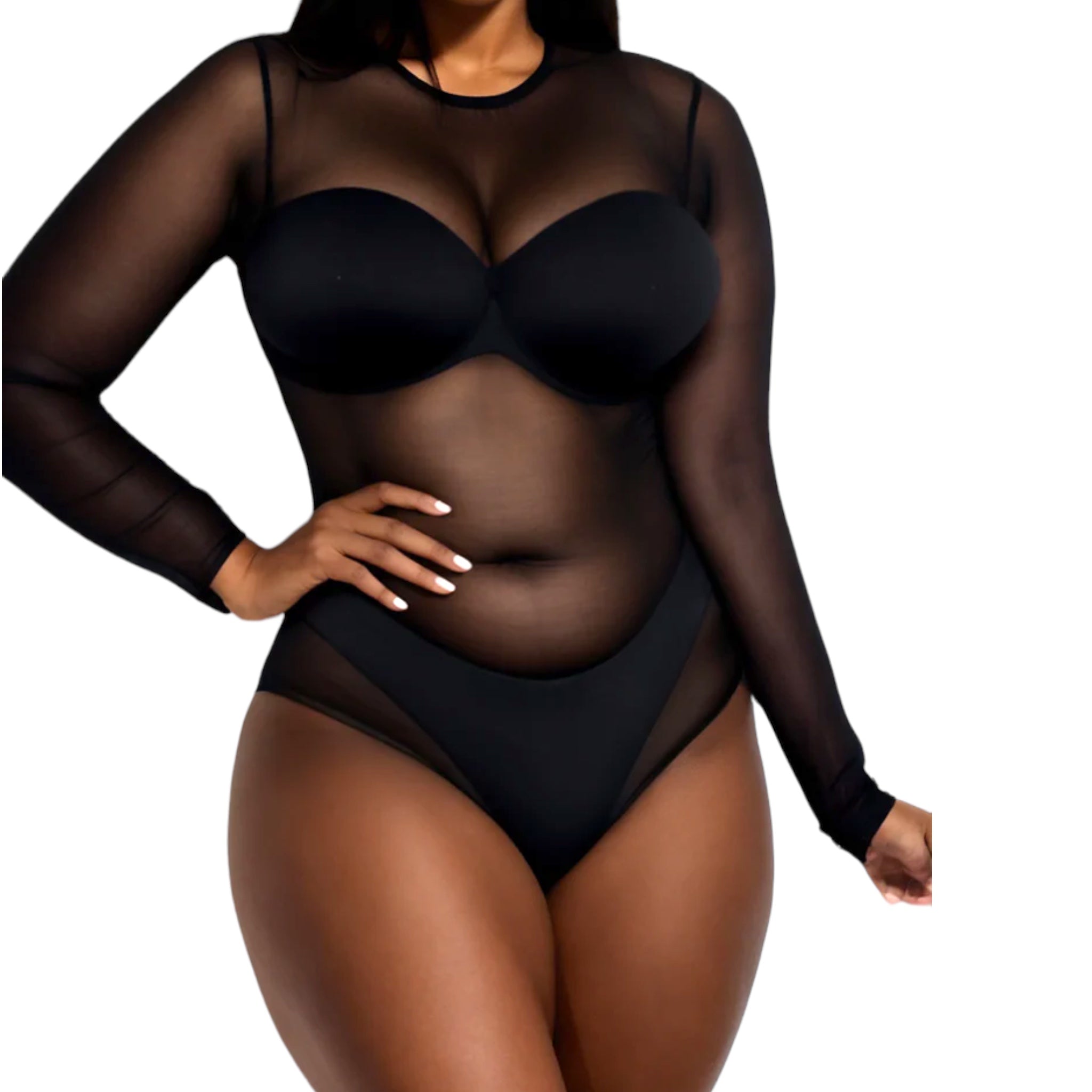 Womens Sheer Mesh Black Bodysuit ￼ - Fabulously Dressed Boutique 