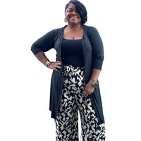 Womens Plus Black and White Wide Leg Belt Pant - Fabulously Dressed Boutique 