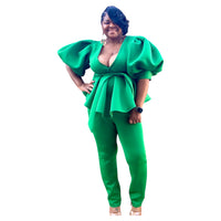 Elegant Women's Plus Size Puff Sleeve Legging Set - Fabulously Dressed Boutique 