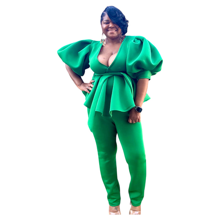 Elegant Women's Plus Size Puff Sleeve Legging Set - Fabulously Dressed Boutique 