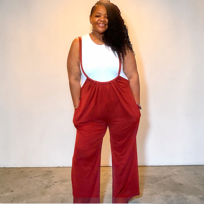 Plus Size Boho Chic Wide Leg Suspender Pants