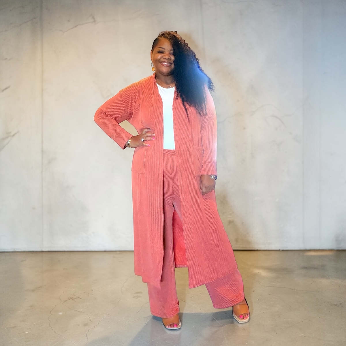 Plus Size 2 Piece Longline Cardigan And Pant Set