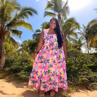 Pink Plus Size Floral Print Babydoll Maxi Dress - Fabulously Dressed Boutique 
