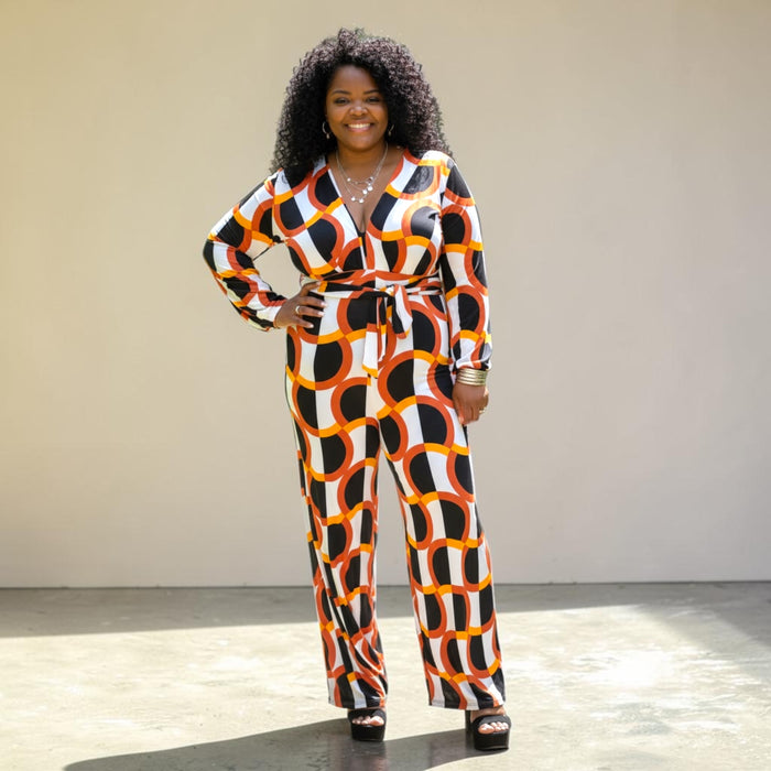 The Lola V Cut Multicolored Long Sleeve Jumpsuit