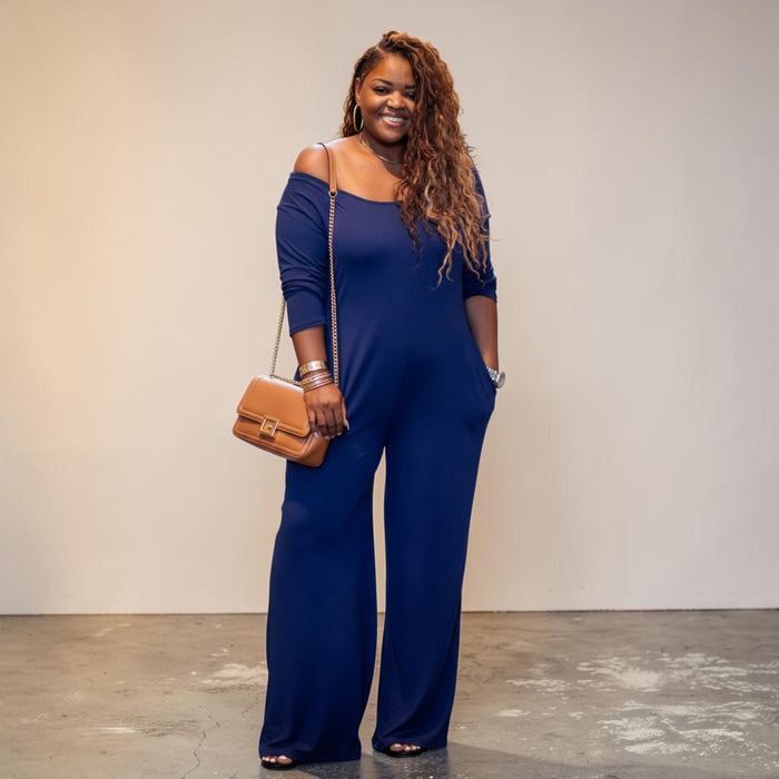 Womens Plus Size Low Shoulder Wideleg Jumpsuit