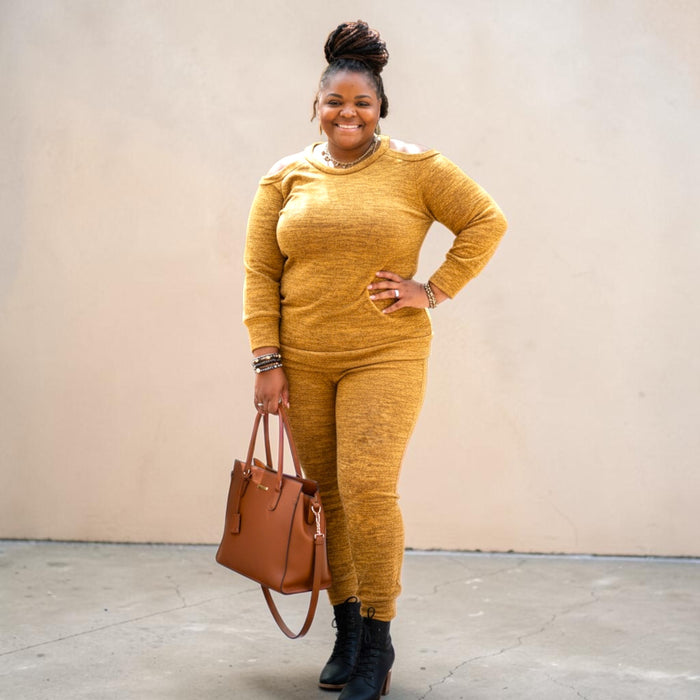 Classy Plus Size Cold Shoulder Jogger Set