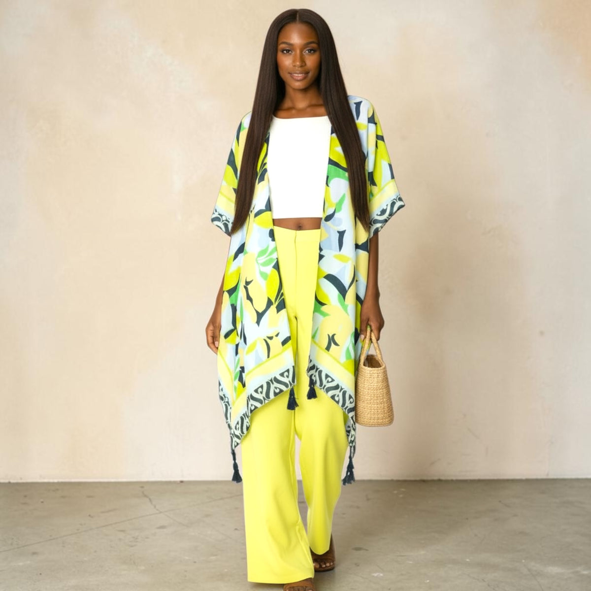 Women’s Yellow and Navy Kimono