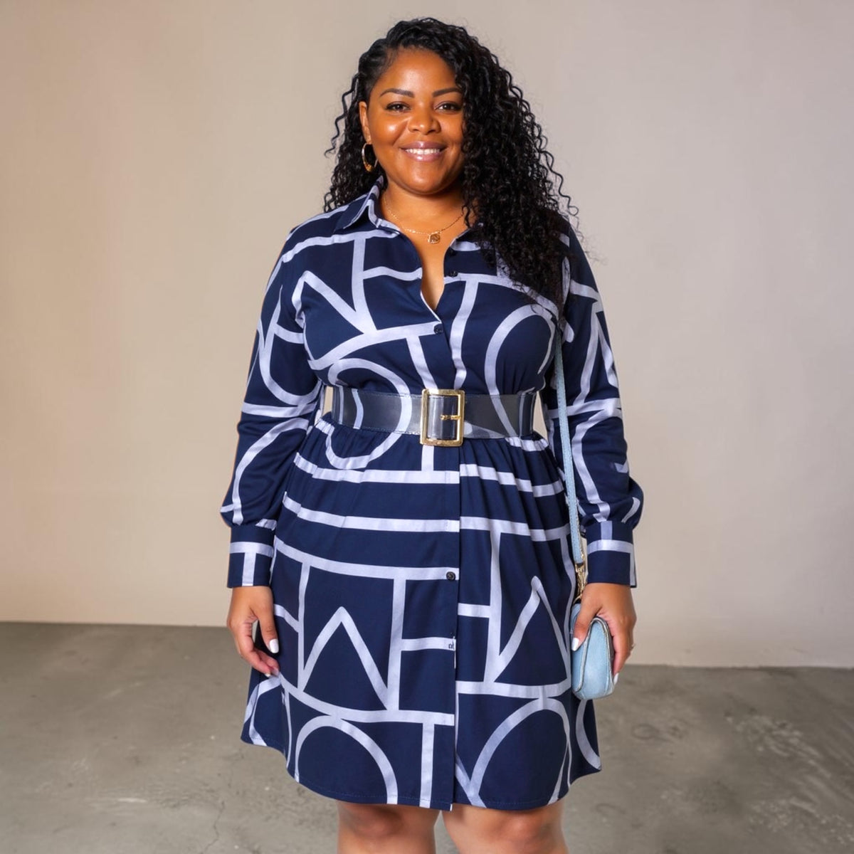 Women’s Plus Size Navy Geometric Dress