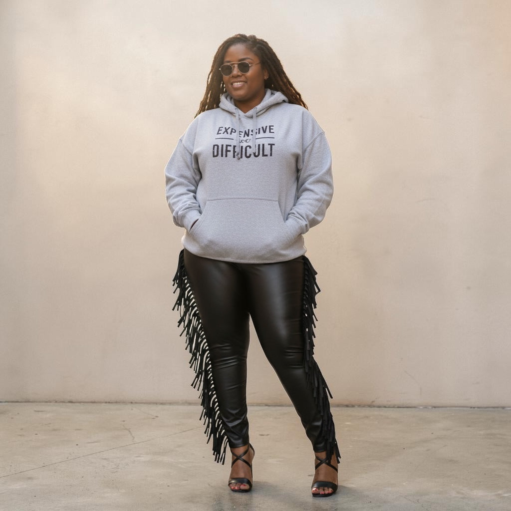 Plus Size Black Fringe Faux Leather Pants