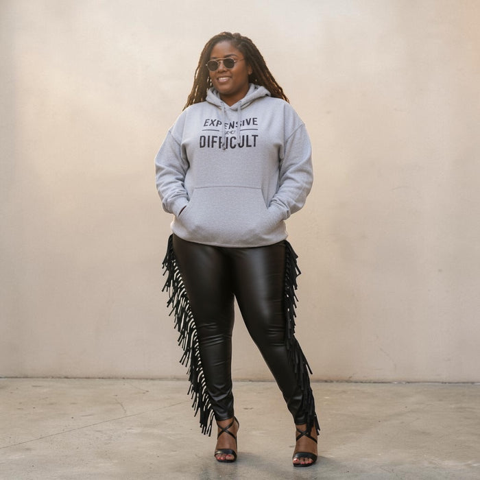 Plus Size Black Fringe Faux Leather Pants