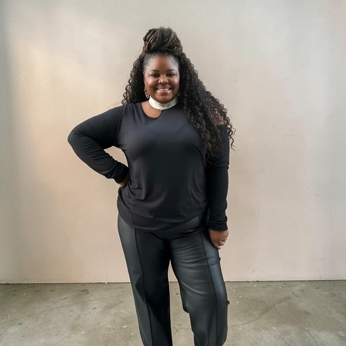 Plus Size Silver Trim Mockneck Top