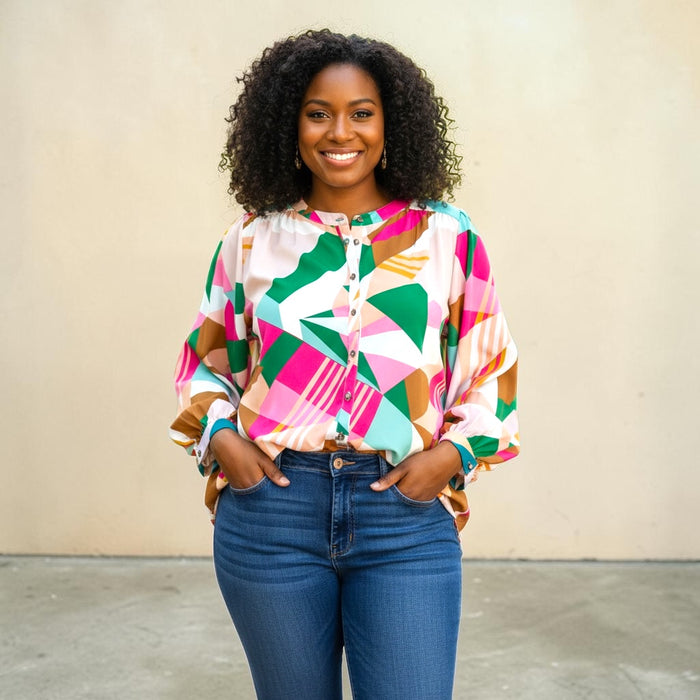 Women's Plus Size Botton Multicolored Button Up Top