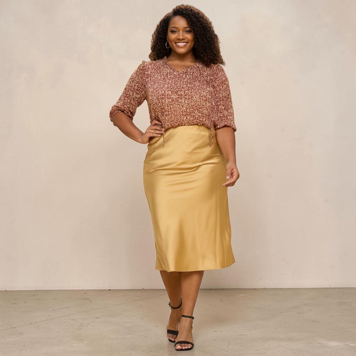 Women's Gold Plus Size Midi Satin Skirt