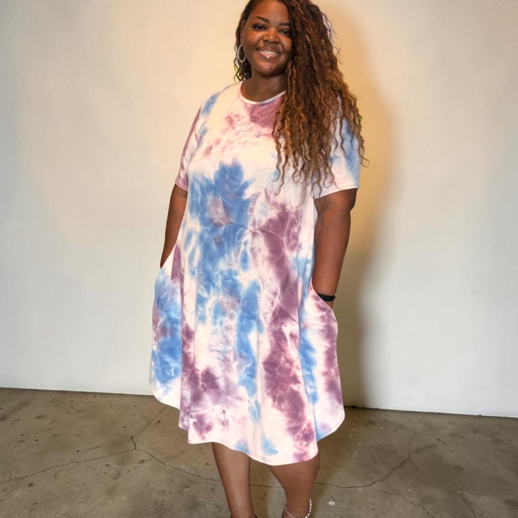 Women’s Plus Size Purple Tie Dye Midi Dress