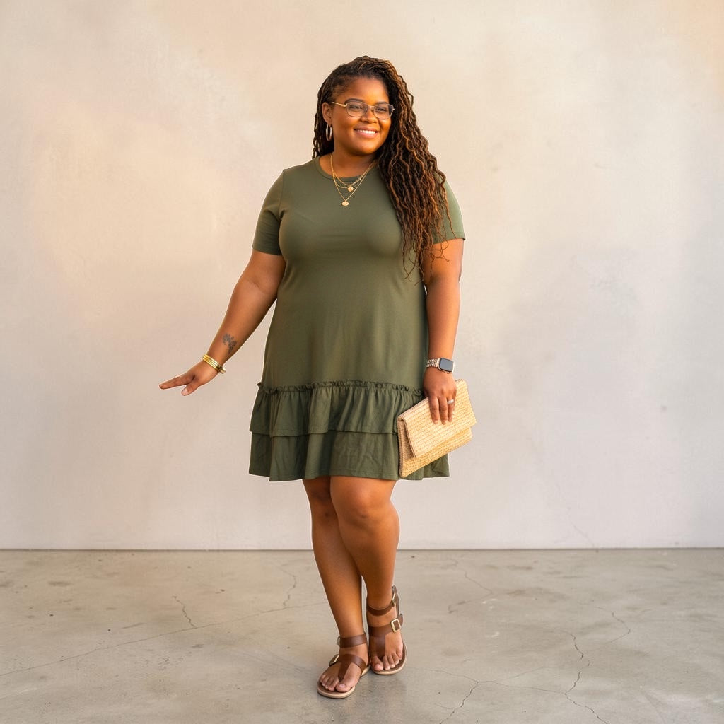 Plus Size Ruffled Knee Length Dress