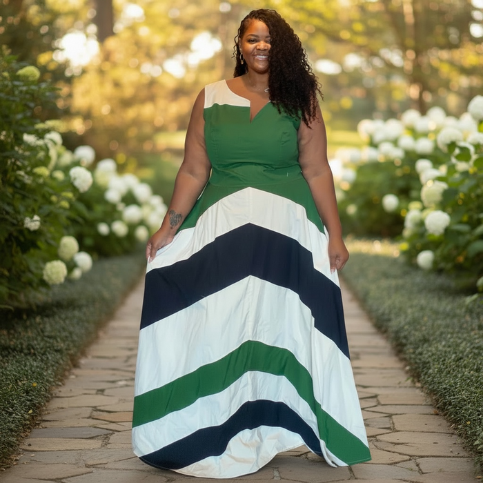 Women’s Plus Size Chevron Sleeveless Maxi Dress
