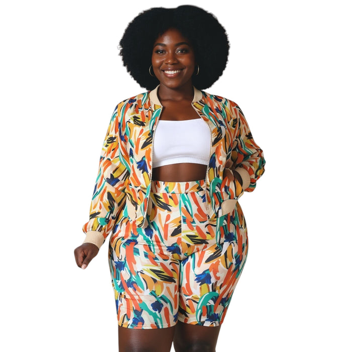 Plus Size 2 Piece Biker Short Set