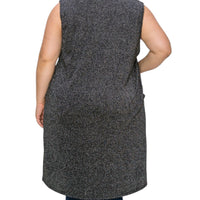 Plus Size Solid With Sparkles Color Vest With Side Pockets (extended sizes)