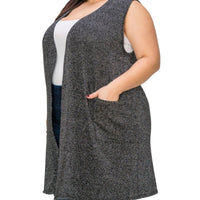 Plus Size Solid With Sparkles Color Vest With Side Pockets (extended sizes)